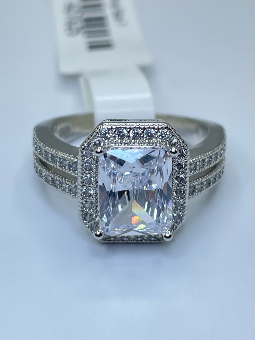 Swarovski Crystal Elements White Radiant Cut Crystal Halo Art Deco Ring Sz 7